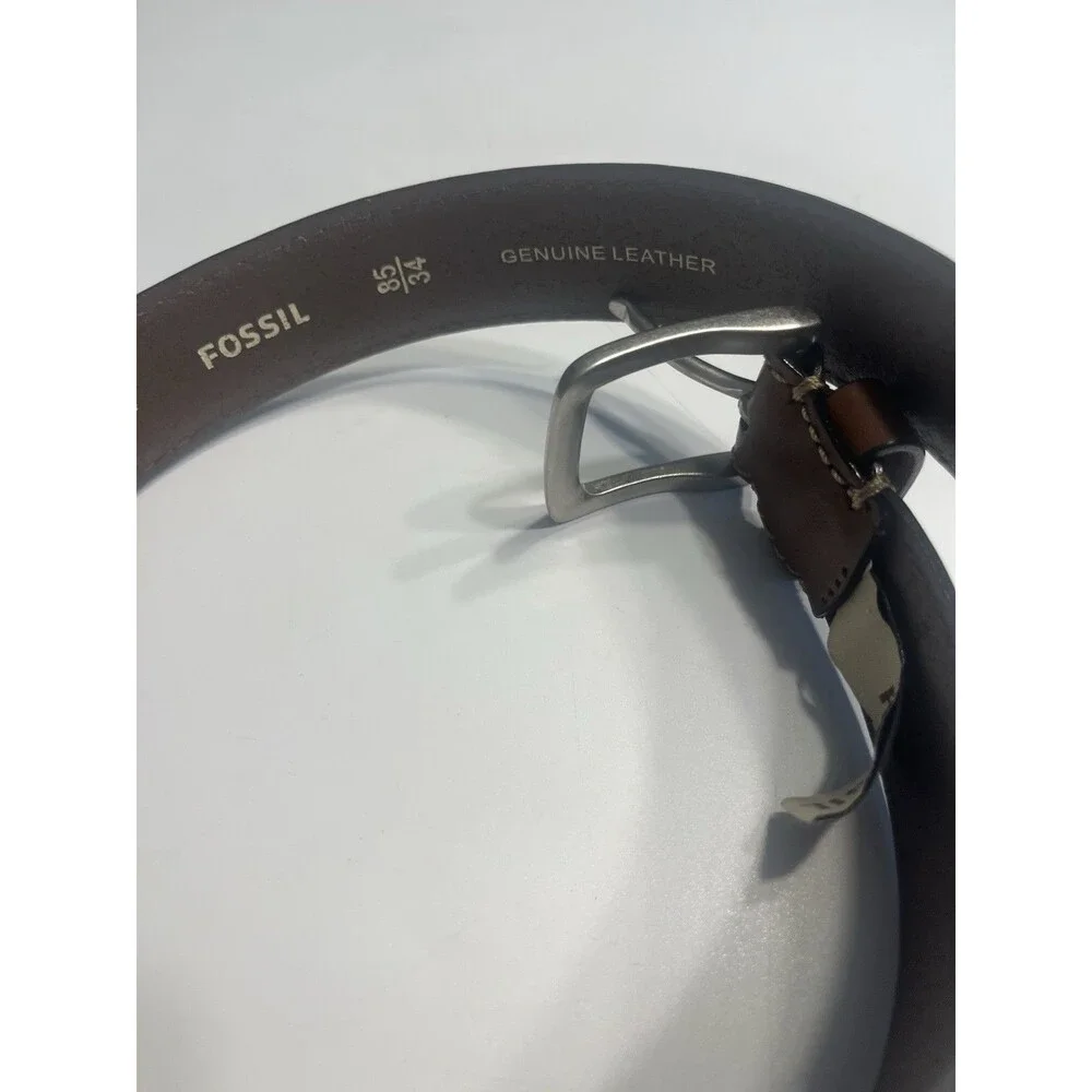 Fossil Dress Belt Brown Sz 34 Genuine Leather Stitching